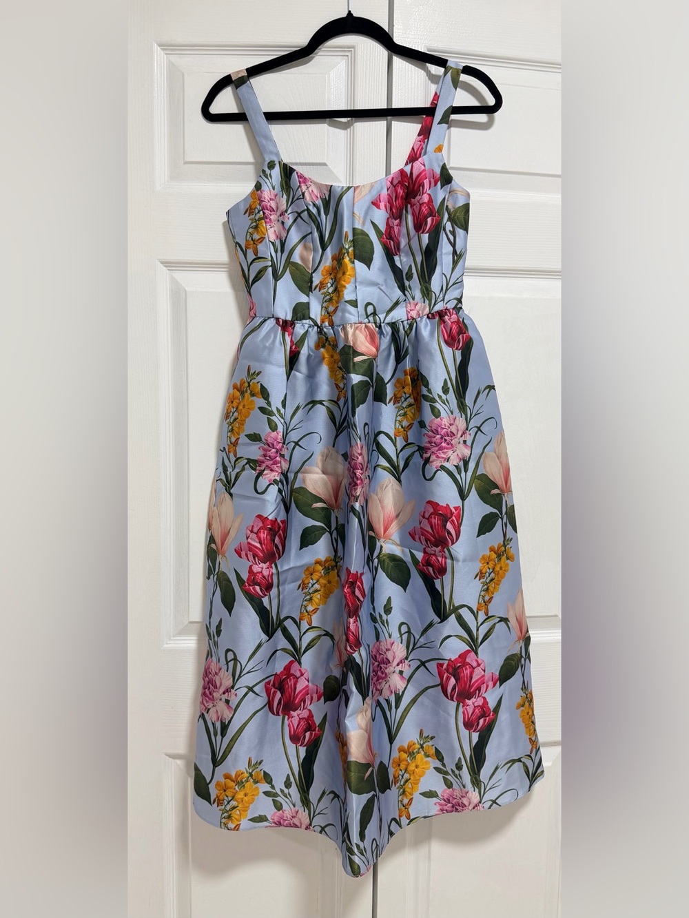 Sachin + Babi Girls Floral Strap Dress in Light Blue with Pink and Yellow Blooms